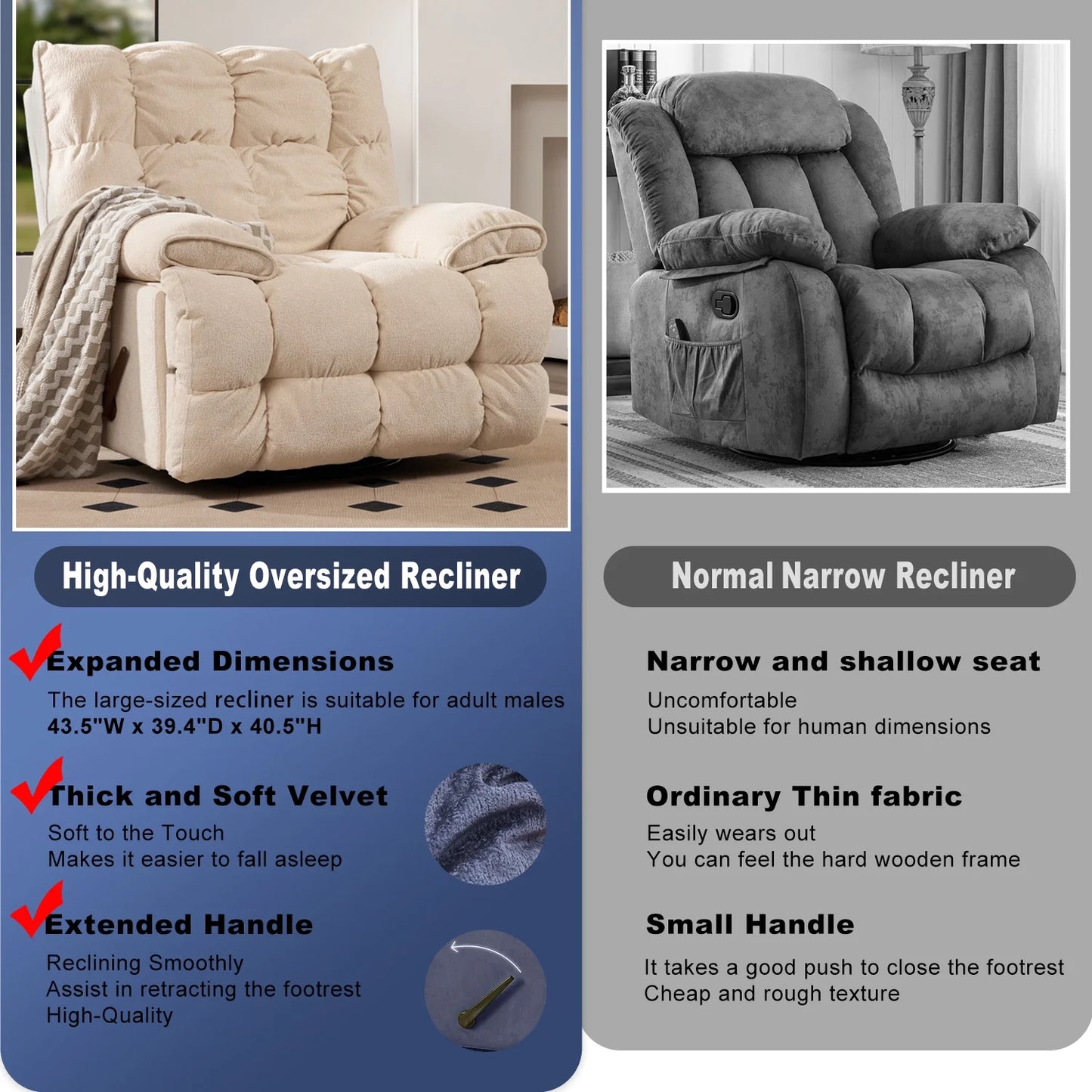 Summer Sale -  Oversized Rocker Recliner Chair