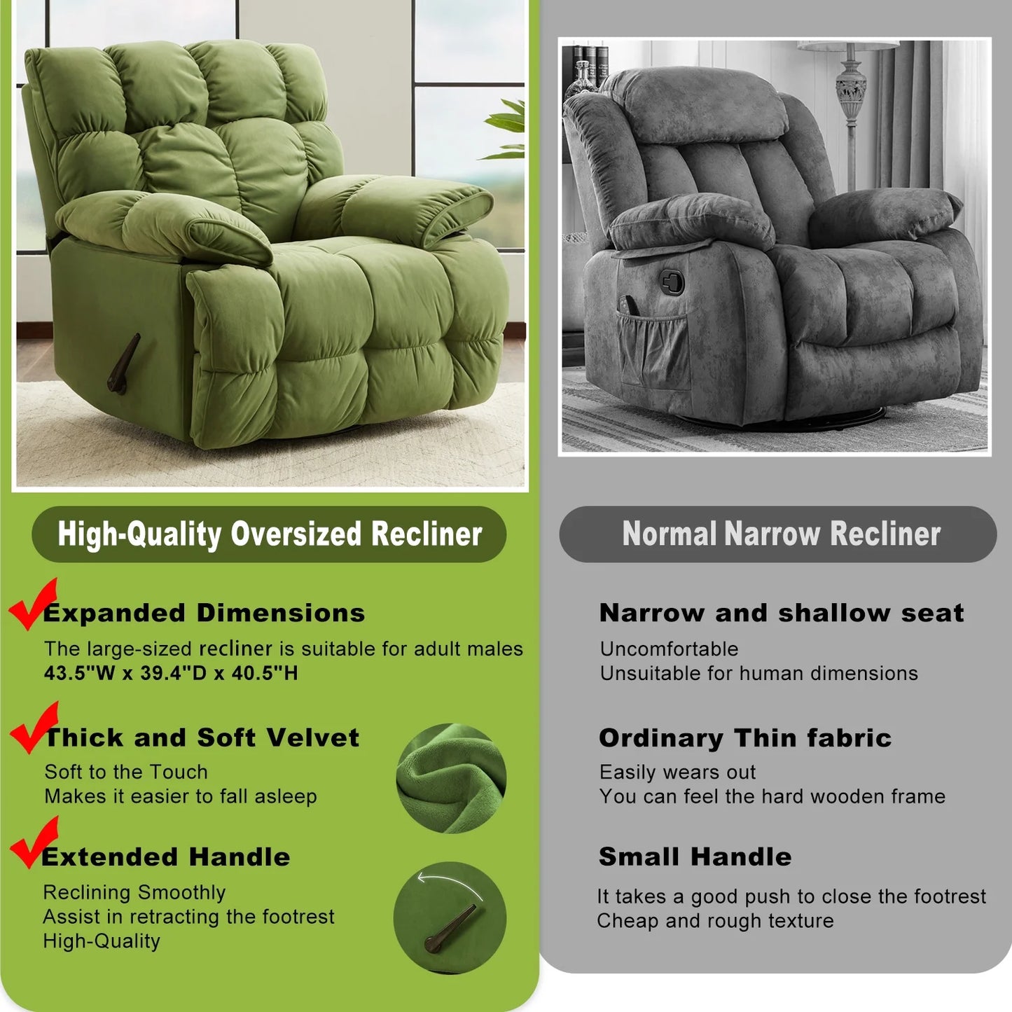 Summer Sale -  Oversized Rocker Recliner Chair